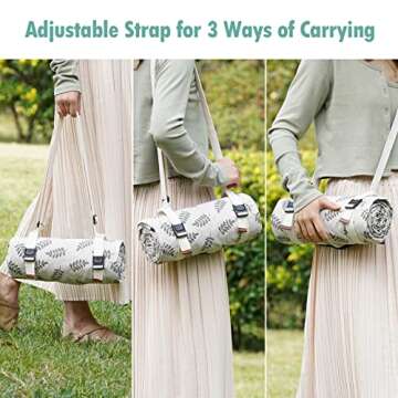 WILLOW WEAVE Beach Mat Sand Free Washable, Waterproof Camping Emergency Blankets | Picnic Baskets Accessories with Waterproof Backing and Shoulder Strap - Leaf