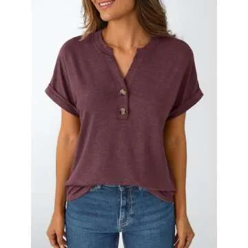 AUTOMET Women's Lightweight Short Sleeve Henley Casual Summer Tops 2025