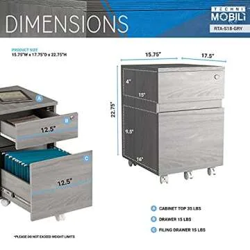 Techni Mobili 2 Drawer Rolling Filing Cabinet with Lock