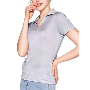 MOROUTLINE Women's Silk Polo Shirts Collar V Neck Golf Tee Top Short Sleeve Business Casual Tunic Bl...