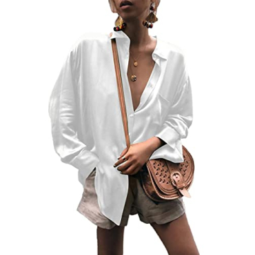 Stylish LYANER Women's Satin Collar Neck Blouse in White