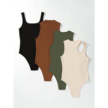 MakeMeChic Women's 4 Piece Casual Ribbed Bodysuits