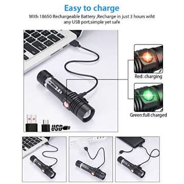Vnina USB Rechargeable Tactical LED Flashlight for Outdoor Use