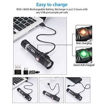 Vnina USB Rechargeable Tactical LED Flashlight for Outdoor Use