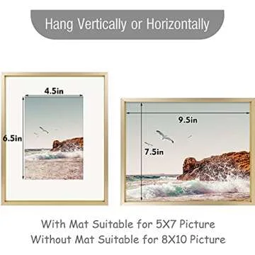 Frametory, 8x10 Metal Picture Frame with Mat for 5x7 Picture & Real Glass, Aluminum Photo Frame Coll...