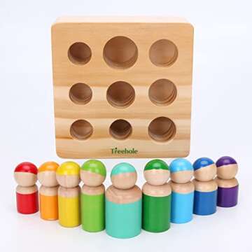Xylolin Montessori Toys for Toddlers, Wooden Rainbow Peg Dolls Shapes Sorting Toys, 9 Wood People Figures Cylinder Blocks, Preschool Learning Educational Toys Pretend Play for Kids