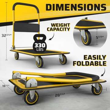 Upgraded Foldable Push Cart Dolly | 330 lbs. Capacity Moving Platform Hand Truck | Heavy Duty Space ...
