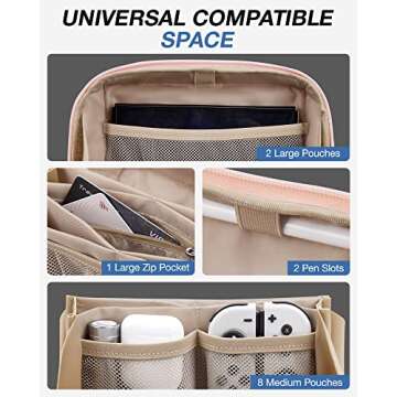 BAGSMART Electronics Organizer Pouch, Travel Tech Organizer Bag for Travel Essentials, Cord Organizer Bag as Travel Accessories for Men Women, Portable Charger Organizer with Handle, Pink