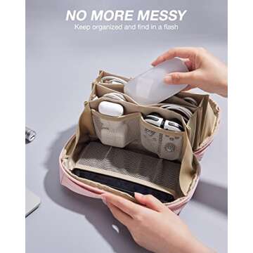 BAGSMART Electronics Organizer Pouch, Travel Tech Organizer Bag for Travel Essentials, Cord Organizer Bag as Travel Accessories for Men Women, Portable Charger Organizer with Handle, Pink