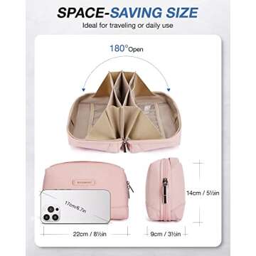 BAGSMART Electronics Organizer Pouch, Travel Tech Organizer Bag for Travel Essentials, Cord Organizer Bag as Travel Accessories for Men Women, Portable Charger Organizer with Handle, Pink