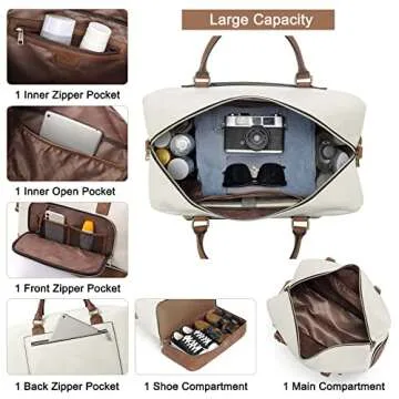 CLUCI Travel Duffel Bag for Women Leather Oversized Weekender Overnight Bags with Shoe Compartment Beige with Brown