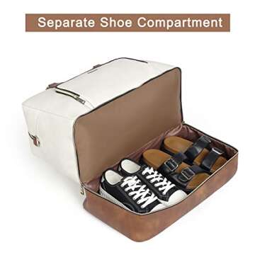 CLUCI Travel Duffel Bag for Women Leather Oversized Weekender Overnight Bags with Shoe Compartment Beige with Brown