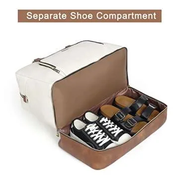 CLUCI Travel Duffel Bag for Women Leather Oversized Weekender Overnight Bags with Shoe Compartment Beige with Brown