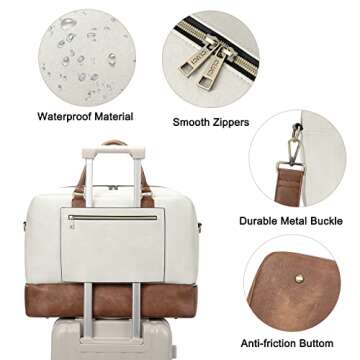 CLUCI Travel Duffel Bag for Women Leather Oversized Weekender Overnight Bags with Shoe Compartment Beige with Brown