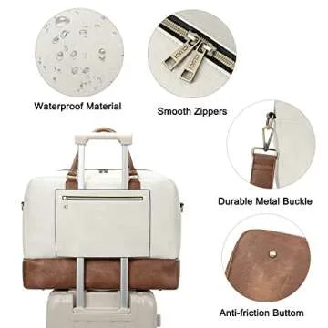 CLUCI Travel Duffel Bag for Women Leather Oversized Weekender Overnight Bags with Shoe Compartment Beige with Brown