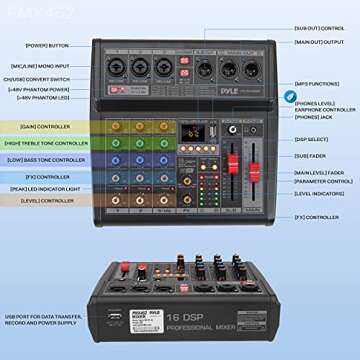 Pyle Professional Bluetooth DJ Audio Mixer - 3-Channel DJ Controller Sound Mixer w/DSP 16 Preset Eff...