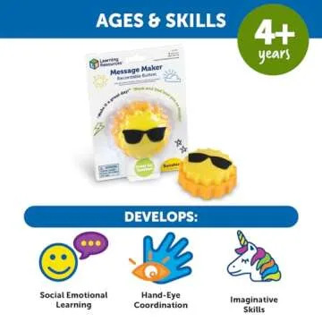 Learning Resources Message Maker Recordable Button Sunshine, Social Emotional Learning Toys, Easter Basket Toys, 1 Piece