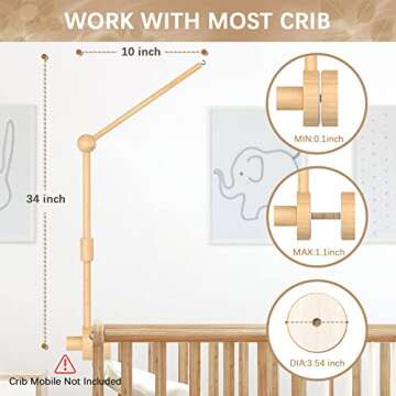 FEISIKE Baby Crib Mobile Arm, Mobile Arm for Crib Baby Mobile Hanger for Crib Nursery Decor Girls Bo...