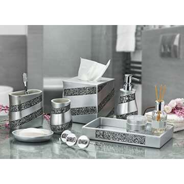 Creative Scents Silver Mosaic Bathroom Tray - Decorative Bathroom Vanity Tray - Perfume Tray for Dresser - Small Rectangle Mirror Tray for Perfume and Makeup - Bling Silver Bathroom Accessories