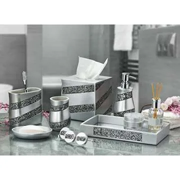 Creative Scents Silver Mosaic Bathroom Tray - Decorative Bathroom Vanity Tray - Perfume Tray for Dresser - Small Rectangle Mirror Tray for Perfume and Makeup - Bling Silver Bathroom Accessories