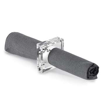 Huang Acrylic Set of 4 Square Beveled Napkin Rings (clear) for table settings, decor, entertainment, parties, and weddings