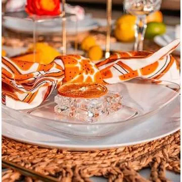 Huang Acrylic Set of 4 Square Beveled Napkin Rings (clear) for table settings, decor, entertainment, parties, and weddings