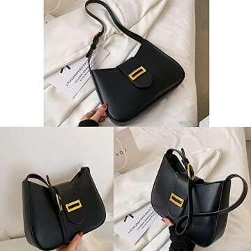 Sanxiner Classic Shoulder Bag,Retro Small Purse,Tote Bag for Women with Zipper Closure (1-Black)