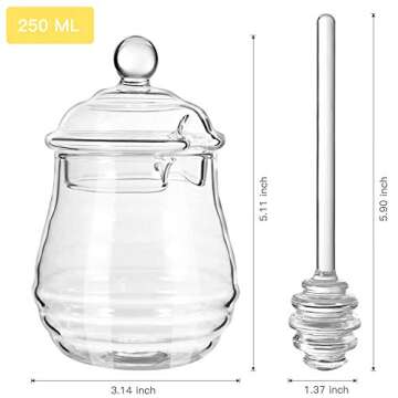 Elegant ORIJOYNA Honey Pot with Dipper 8 oz - Premium Glass Syrup Dispenser