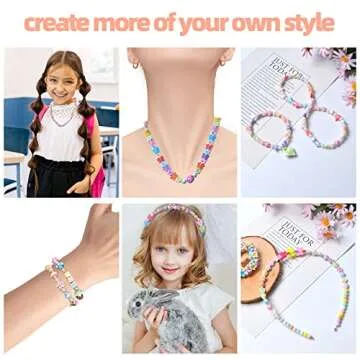 Jwxstore Kids DIY Bead Jewelry Making Kit, Beads for Girls Toys Bead Art and Craft Kits DIY Bracelets Necklace Hairband and Rings Toy for Age 4 5 6 7 8 9 10 11 Year Old Girl Gifts