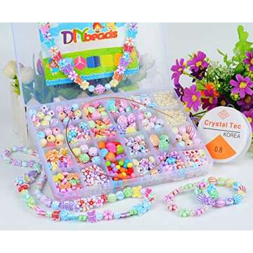 Jwxstore Kids DIY Bead Jewelry Making Kit, Beads for Girls Toys Bead Art and Craft Kits DIY Bracelets Necklace Hairband and Rings Toy for Age 4 5 6 7 8 9 10 11 Year Old Girl Gifts