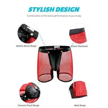 MIZOK Men's Mesh Yoga Capris See Through Fitness Hollow Workout Shorts Red L