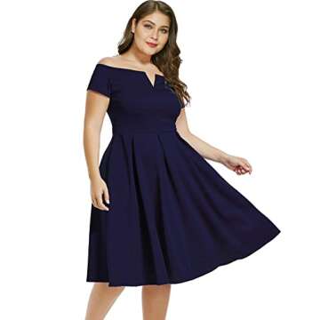 LALAGEN Women's Plus Size Vintage 1950s Party Cocktail Wedding Swing Midi Dress Navy L