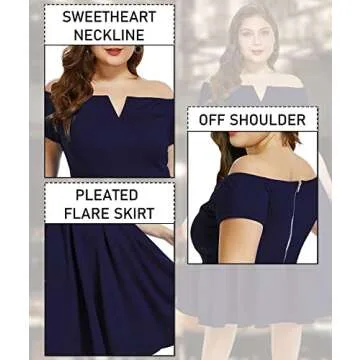 LALAGEN Women's Plus Size Vintage 1950s Party Cocktail Wedding Swing Midi Dress Navy L