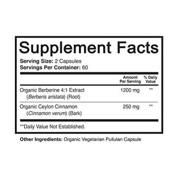 NutriFlair Organic Berberine with Ceylon Cinnamon 1450mg, 120 Capsules