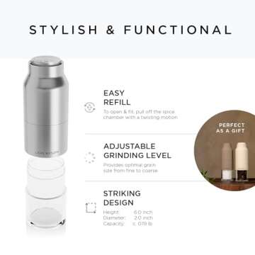 LARS NYSØM Salt and Pepper Grinder Set Stainless Steel with Adjustable Grinder I Bottle Design Spice Mills Set Manual (Stainless Steel)