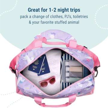 Wildkin Kids Overnighter Duffel Bags for Boys & Girls, Perfect for Early Elementary Sleepovers Duffel Bag for Kids, Carry-On Size & Ideal for School Practice or Overnight Travel Bag (Unicorn)