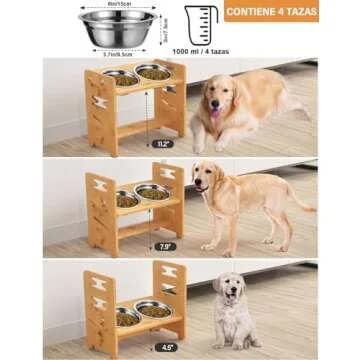 Vantic Elevated Dog Bowls, Adjustable Raised Dog Bowl Stand for Medium Sized Pet, Sturdy Bamboo Food...