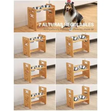 Vantic Elevated Dog Bowls, Adjustable Raised Dog Bowl Stand for Medium Sized Pet, Sturdy Bamboo Food Feeder with 2 Stainless Steel Dishes, Natural