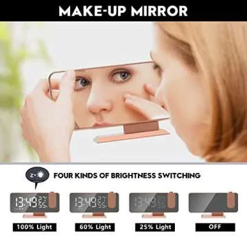 EVILTO Projection Alarm Clock for Bedroom Ceiling Digital Alarm Clock Radio with USB Charger Ports, 7.3" Large LED Screen Alarm Clock, 4 Dimmer, Dual Alarm Clock with 2 Sounds, Snooze, Rose Gold