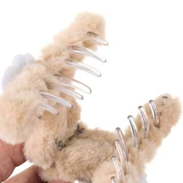 Christmas Plush Hair Claws Clip For Women Khaki Fluffy 4.4Inch Half Bun Hairpins Claw Clips Cute Santa Claus Large Hair Jaw Clamp Xmas Accessories Decor for Thick Women and Girls 1PCS