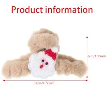 Christmas Plush Hair Claws Clip For Women Khaki Fluffy 4.4Inch Half Bun Hairpins Claw Clips Cute Santa Claus Large Hair Jaw Clamp Xmas Accessories Decor for Thick Women and Girls 1PCS