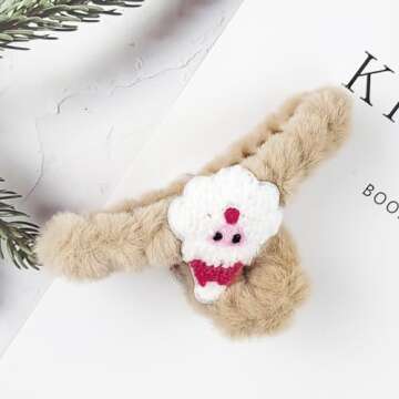 Christmas Plush Hair Claws Clip For Women Khaki Fluffy 4.4Inch Half Bun Hairpins Claw Clips Cute Santa Claus Large Hair Jaw Clamp Xmas Accessories Decor for Thick Women and Girls 1PCS