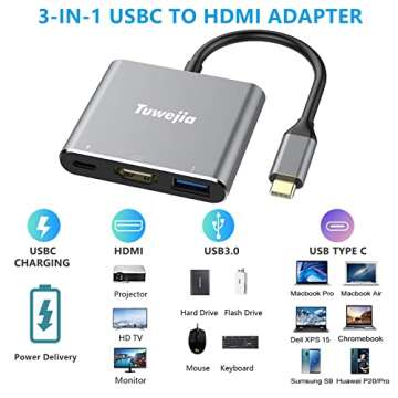 Tuwejia USB C to HDMI Multiport Adapter for 4K and USB Data