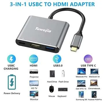 Tuwejia USB C to HDMI Multiport Adapter for 4K and USB Data