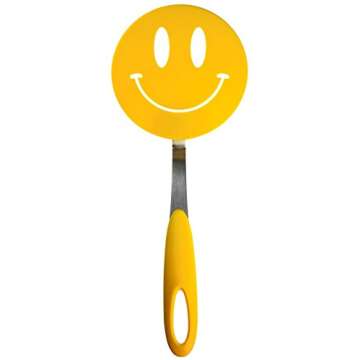 Tovolo Spatulart Smiley Nylon Flex Turner, Spatula Cooking Utensil Co-Molded With Silicone, Sturdy Steel Handle, Safe for Non-Stick Cookware, Face, H x 11.75 x W x 1.25