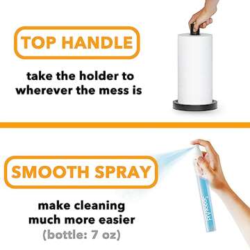 SpaceAid 2 in 1 Paper Towel Holder with Spray Bottle, Countertop Paper Towels Holders Stand with Sprayer Inside Center, Under Cabinet Papertowels Roller for Kitchen and Bathroom (Black)