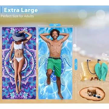 2 Pack Oversized Microfiber Beach Towels for Travel