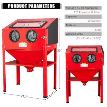 Parts-Diyer 60 Gallon Air Sandblasting Cabinet ，60-125PSI Sand Blaster Cabinet Kit Large Steel San...