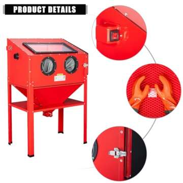 Parts-Diyer 60 Gallon Air Sandblasting Cabinet ，60-125PSI Sand Blaster Cabinet Kit Large Steel Sandblast Cabinet with Sandblaster Gun 4 Ceramic Nozzles for Stain, Rust Removal, Paint