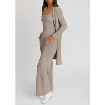 PRETTYGARDEN Women’s 3 Piece Pajamas Lounge Set - Khaki